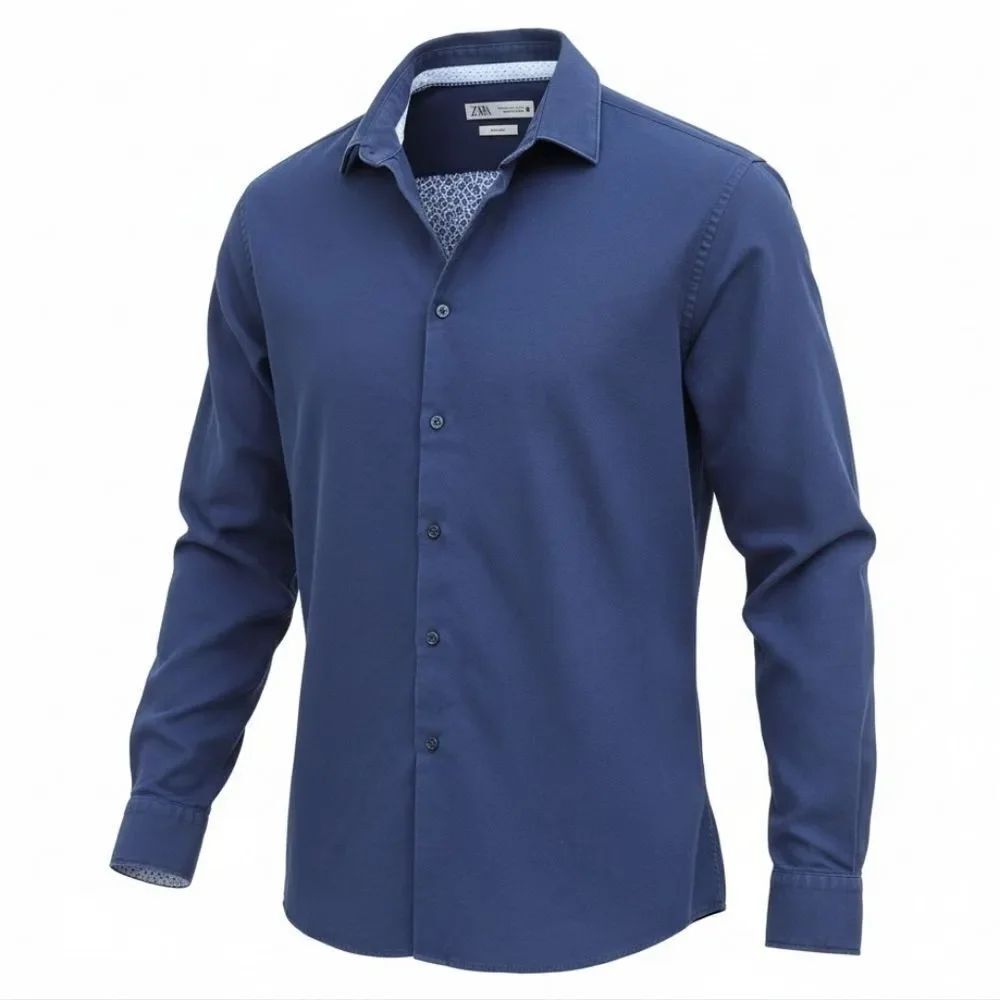 Zara Men's Navy Button-Down Shirt
